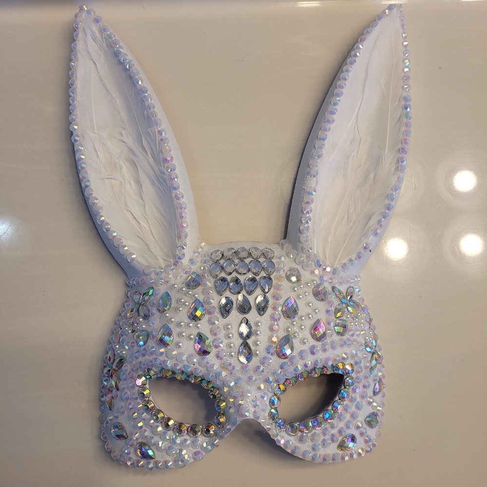 Bunny Bling Mask Dazzling Acrylic Pearls & Crystals - Picture 2 of 16